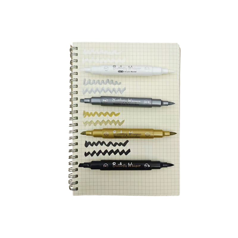 110-120 4色雙頭丙烯彩繪筆-金屬色(黑白金銀)_6(800)