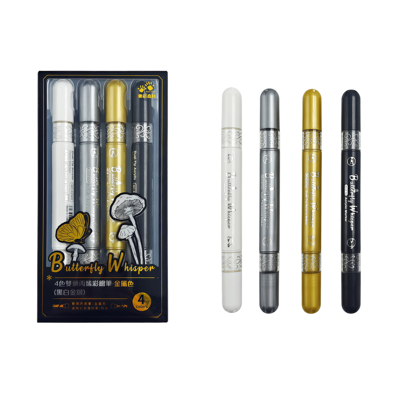 110-120 4色雙頭丙烯彩繪筆-金屬色(黑白金銀)_3(800)
