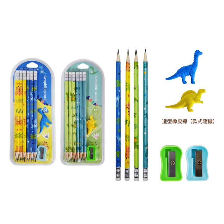 4711514110784_三角HB鉛筆12入-恐龍(混款)(HB鉛筆12支+1個恐龍造型橡皮擦+1個削筆刀) (2)(800)