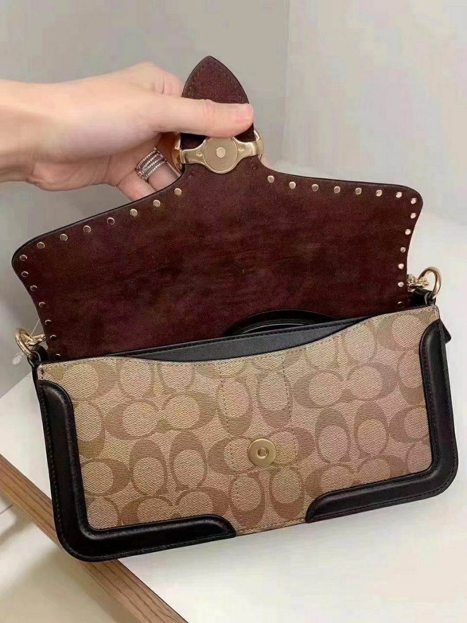 georgie shoulder bolsa in colorblock signature canvas with rivets