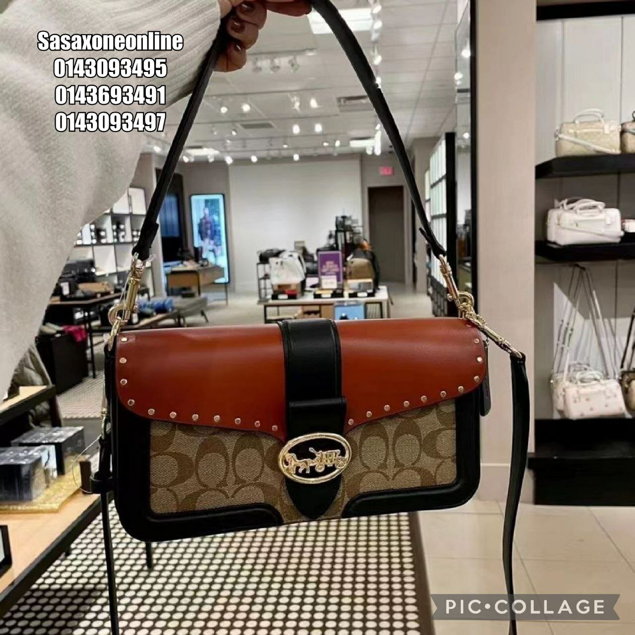 georgie shoulder bolsa in colorblock signature canvas with rivets