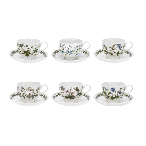 Set of 6 Botanic Garden Tea Cups and Saucers