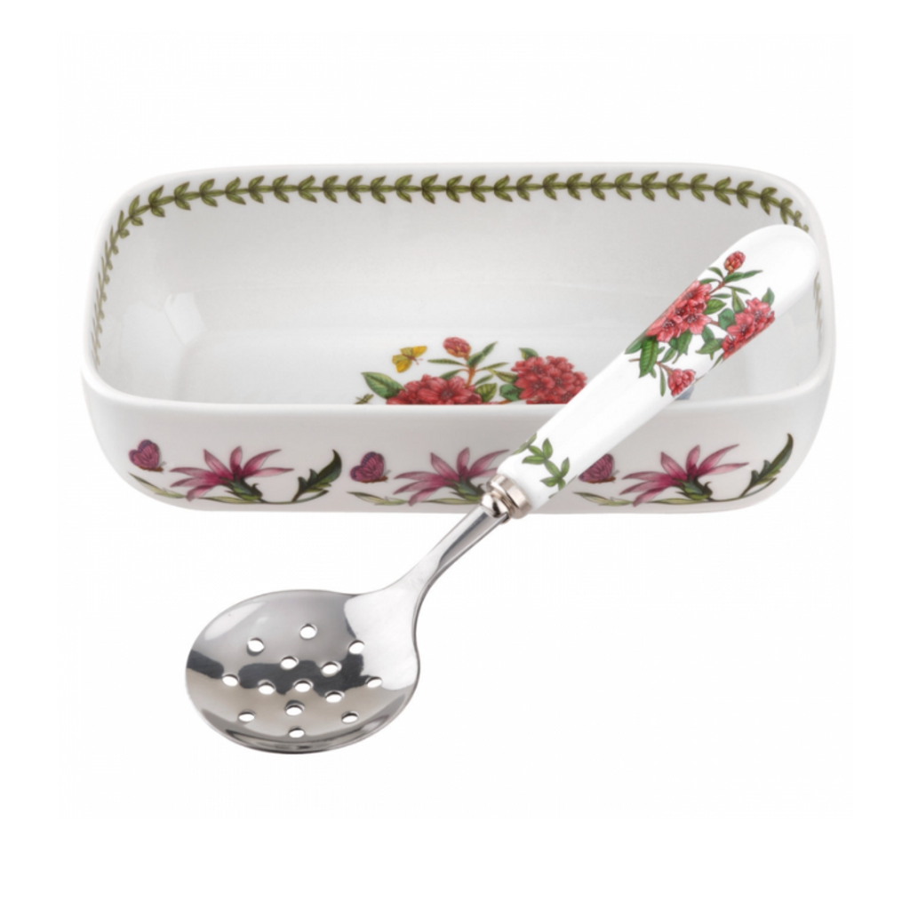 portmeirion botanic garden cranberry dish with slotted spoon