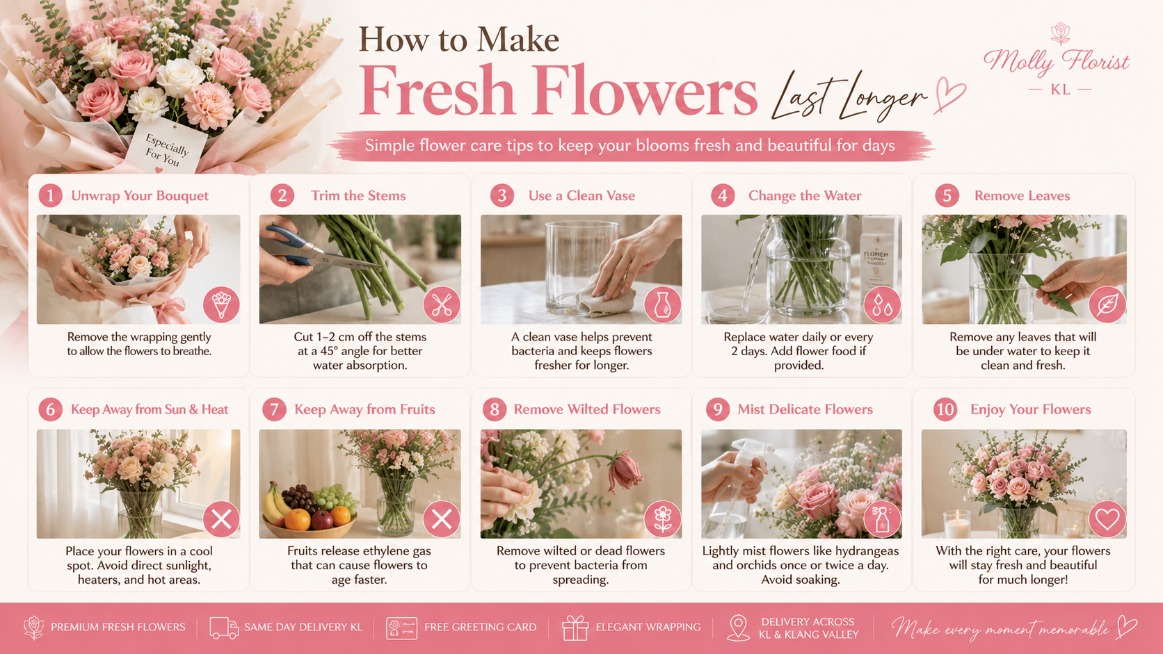 How to Make Fresh Flowers Last Longer | Fresh Flower Care Guide | Molly Florist