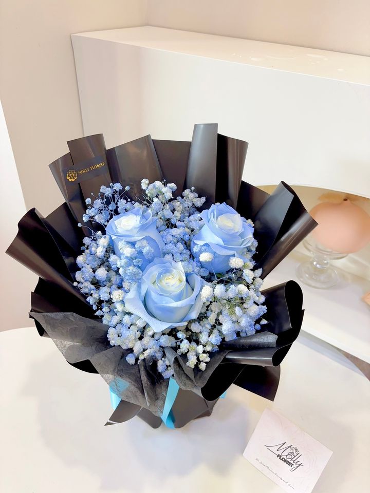 Fresh  Sky Blue BB Rose Bouquet KL Same Day Delivery