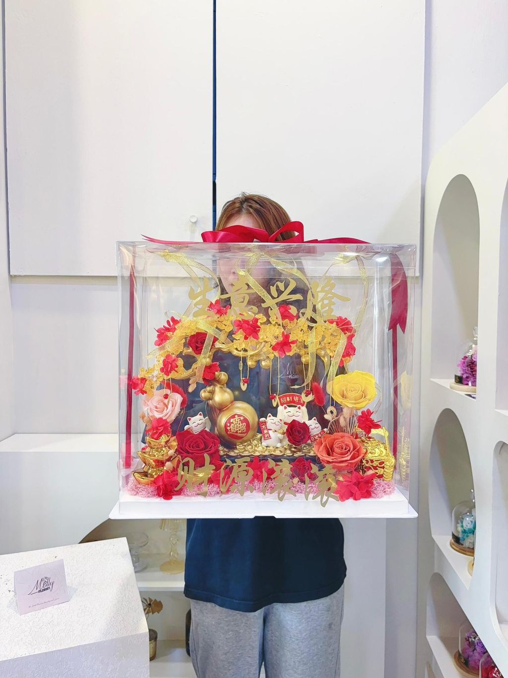 Fortune Cat Opening Flower Box KL Same Day Delivery