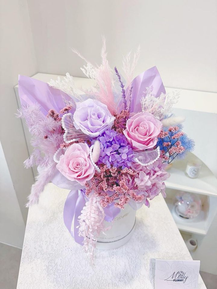 Pastel Purple  Opening Preserved Flower Box Gift  KL Same Day Delivery