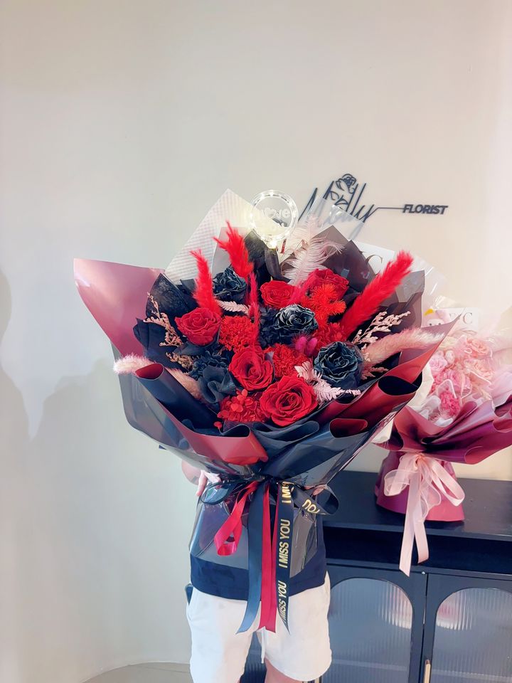 Red Elegance Preserved  Flower Bouquet  KL Same Day Delivery