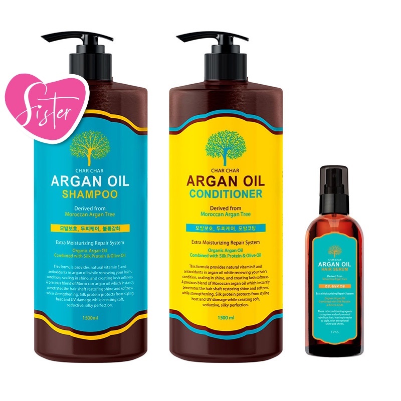 Bundle] Evas Char Char Argan Oil Hair Care 3pcs Set - Shampoo + Conditioner  + Hair Serum / Ampoule – 