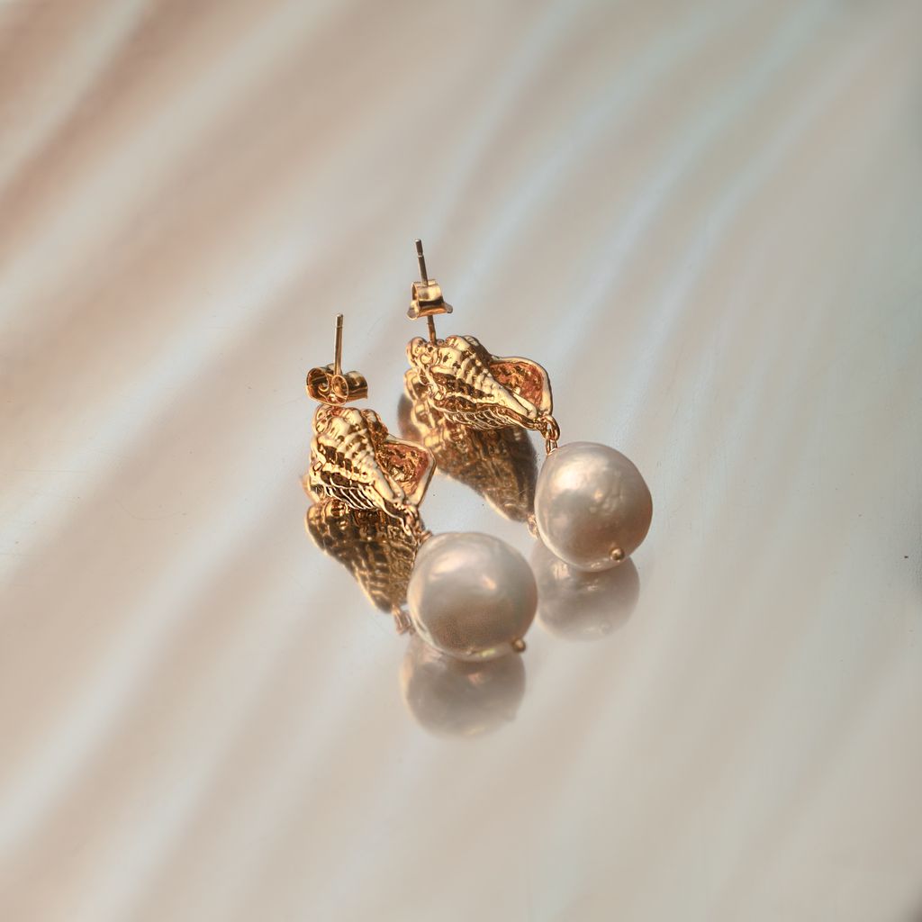 貝殼與珍珠海洋邂逅耳環 Seashell and Pearl Earrings
