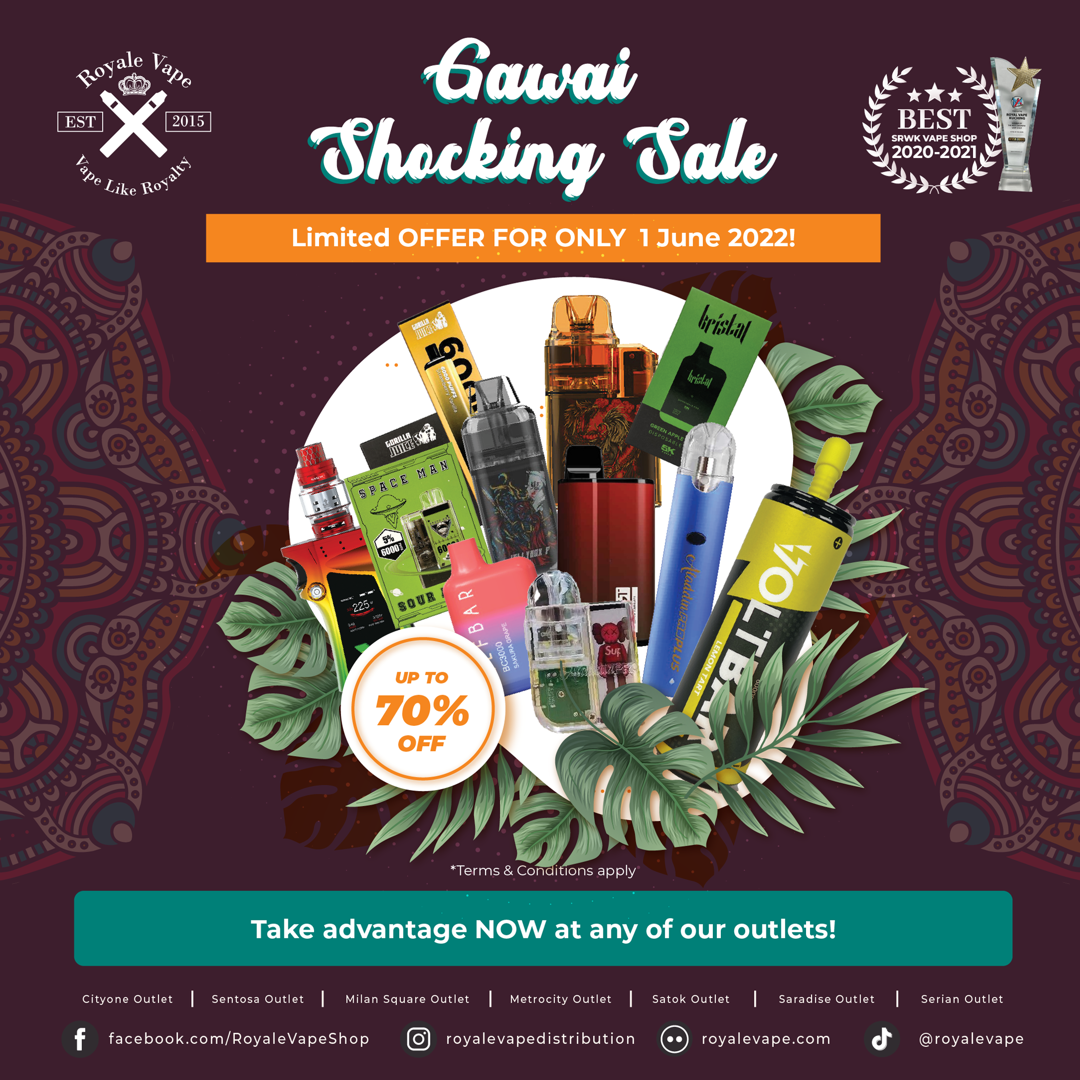 Celebrate your Gawai this year with a 70% discount at any of our outlets ððĨ