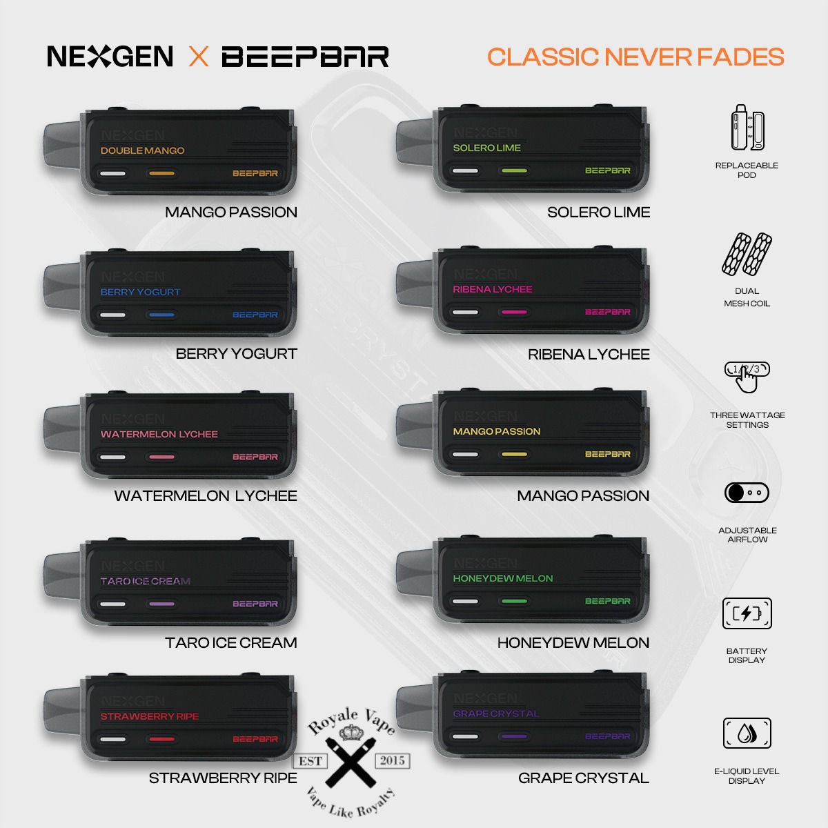 NEXGEN X BEEPBAR FLAVOUR LIST