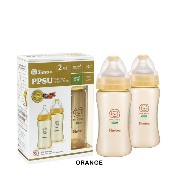 S19) Simba PPSU Wide Neck Calabash Feeding Bottle 2pcs - Cross Hole (270ml)_orange.jpg