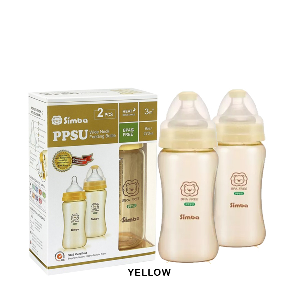 S19) Simba PPSU Wide Neck Calabash Feeding Bottle 2pcs - Cross Hole (270ml)_yellow.jpg