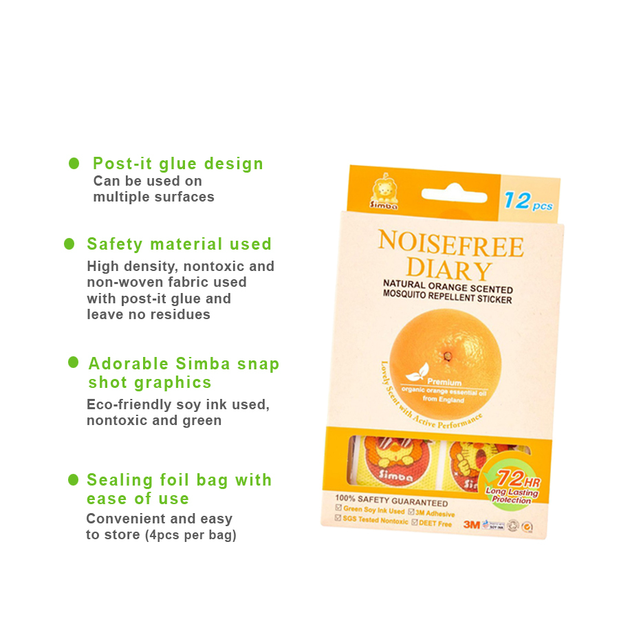 S110) Simba Noisefree Diary Natural Orange Scented Mosquito  Repellent Sticker - 12Pcs.jpg