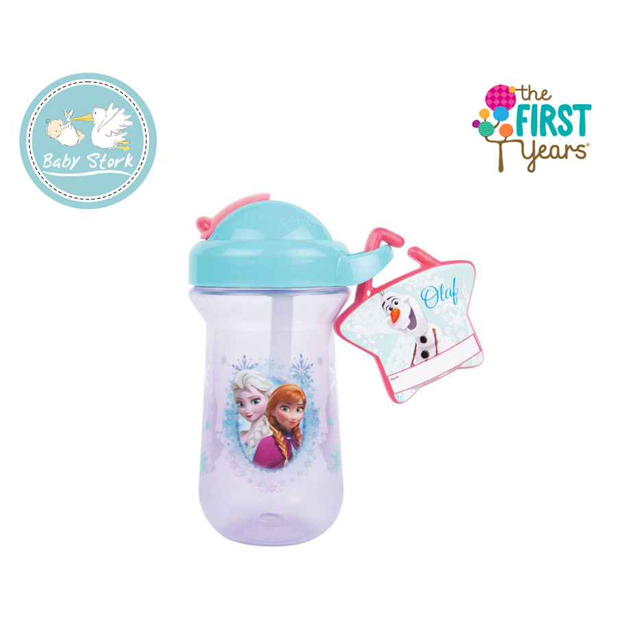 The First Years - Olaf brings magic to the Disney Frozen Flip Top Straw Cup  ✨The bonus name tag charm lets your child customize your cup OR simply clip  it to your