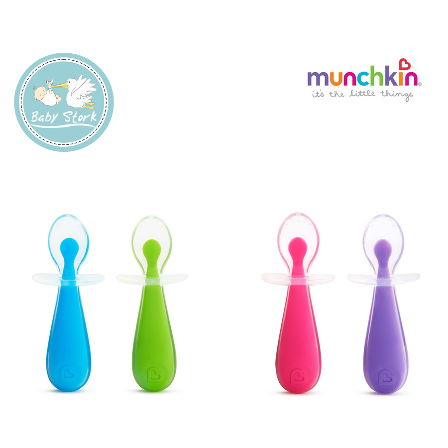 Munchkin Gentle Scoop Silicone Training Spoons, 2 Pack in Pink/Purple