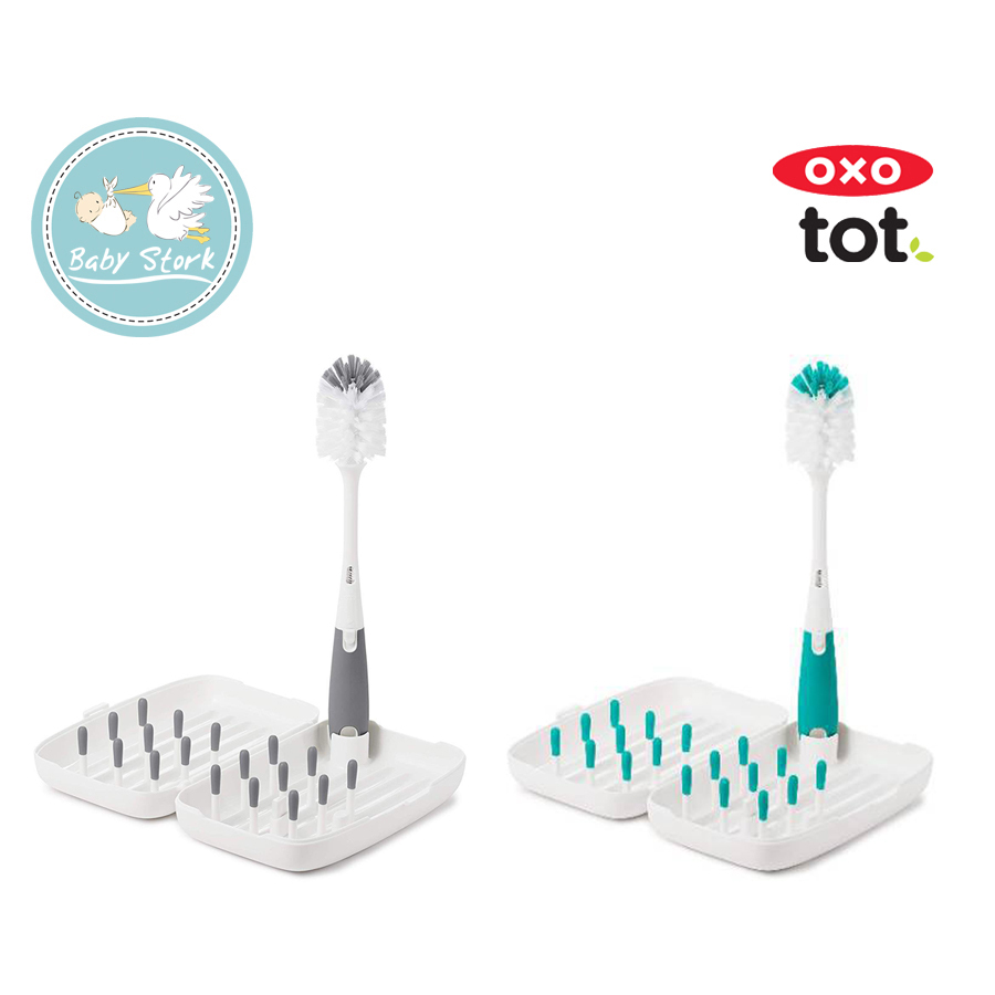 OXO Tot On-The-Go Drying Rack & Bottle Brush With Bristled Cleaner, Teal 