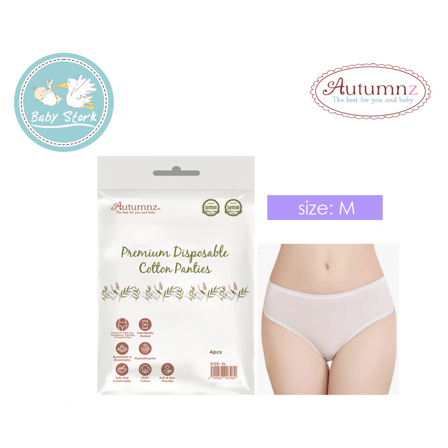 Autumnz Premium Disposable Cotton Panties (4pcs/pack) - M / L / XL / XXL –  Baby Stork (MRI2015/1030)