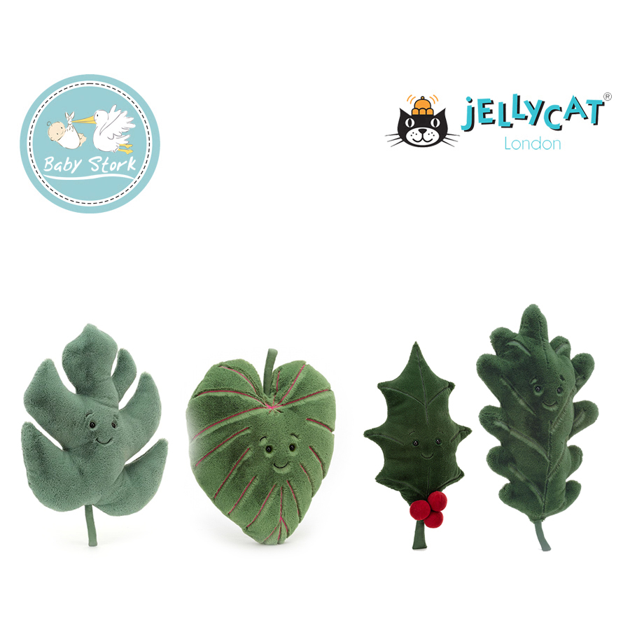 Jellycat Woodland Holly Leaf / Woodland Oak Leaf / Pink Angel Leaf /  Tropical Palm Leaf – Baby Stork (MRI2015/1030)