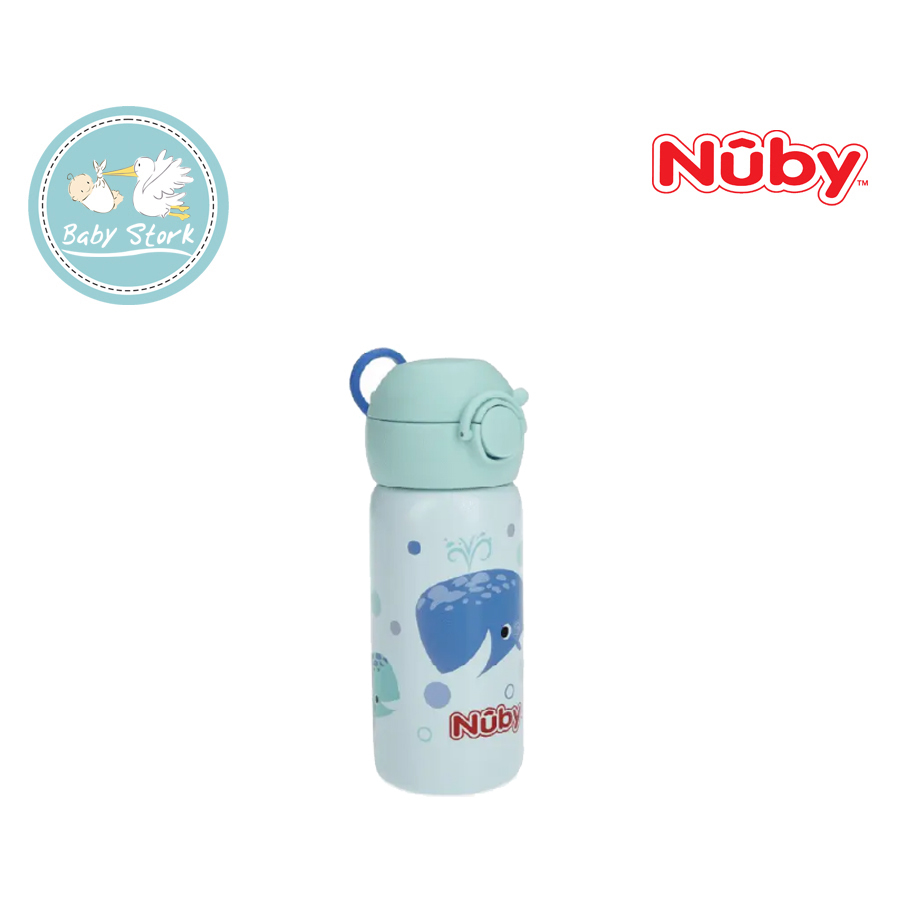 Nuby Printed Stainless Steel Vacuum Sport Bottle with Thin Straw