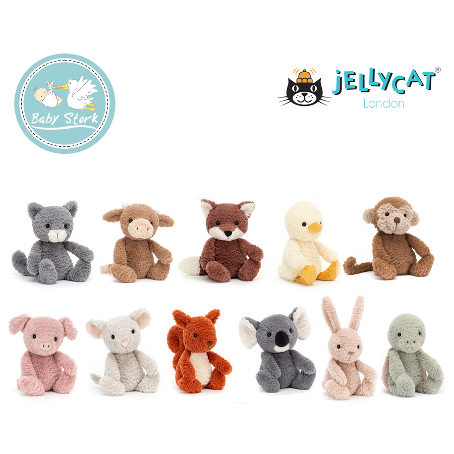Jellycat Tumbletuft Fox / Kitten / Squirrel / Cow / Koala / Bunny / Duck /  Mouse / Pig / Monkey / Turtle – Baby Stork (MRI2015/1030)