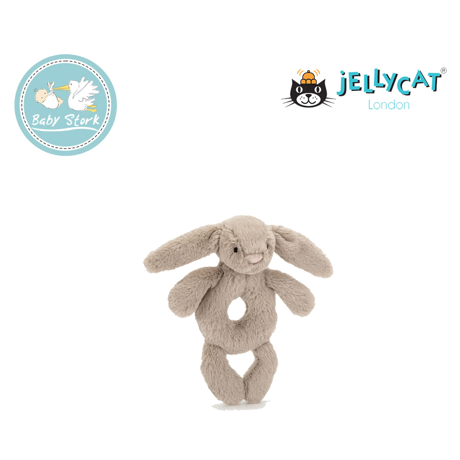 Jellycat Bashful Bunny Ring Rattle Beige Blush Silver Baby Stork MRI2015 1030