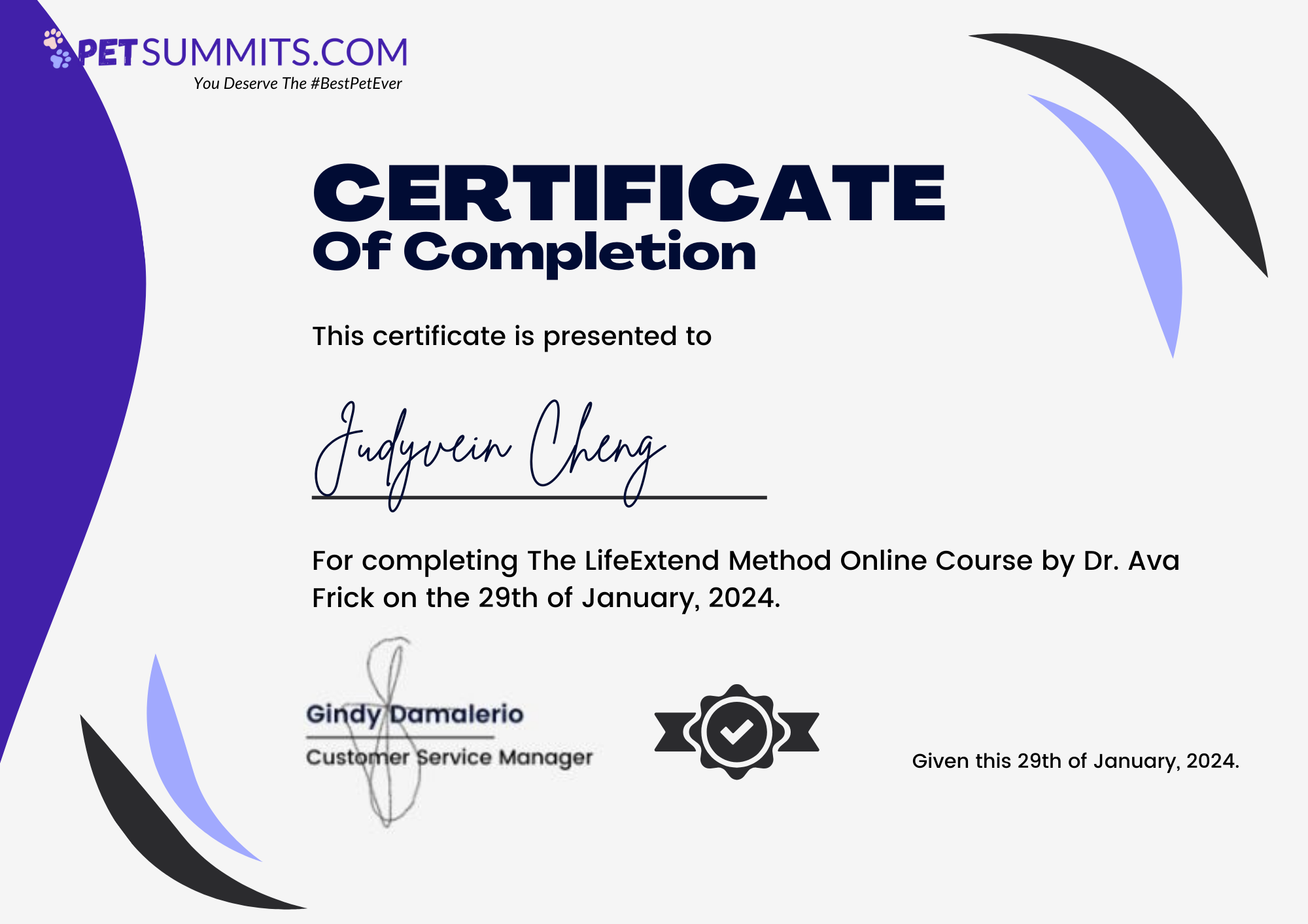 The LifeExtend Method Completion Certificate_Judyvein Cheng