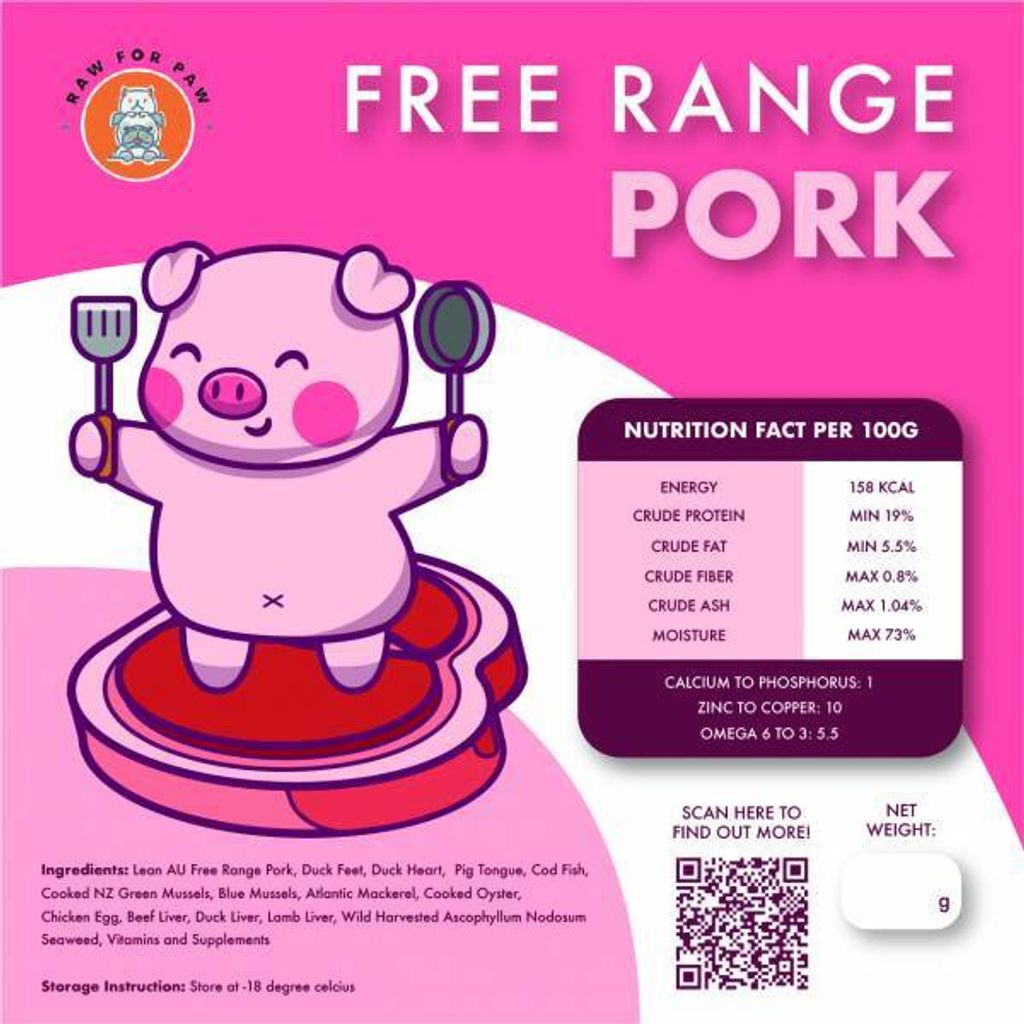 Raw for Paw - Raw Food for Adult Dog Free Range Pork
