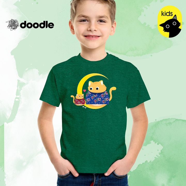Tshirt-Kid_BatikCat-DarkGreen