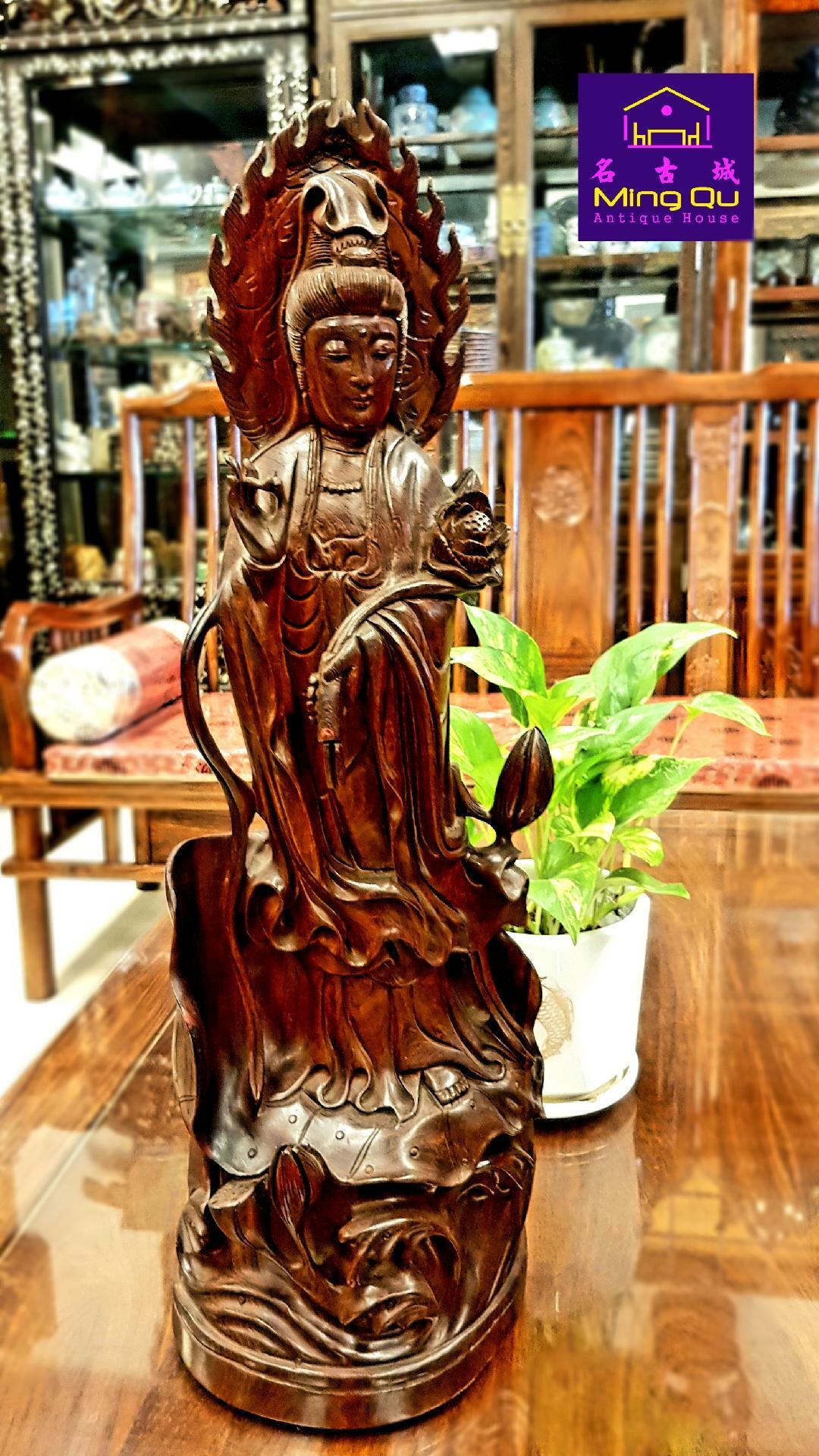 Red Ebony wood FKPZ Kwan Yin 56cm 红檀木佛光普照观音56公分 