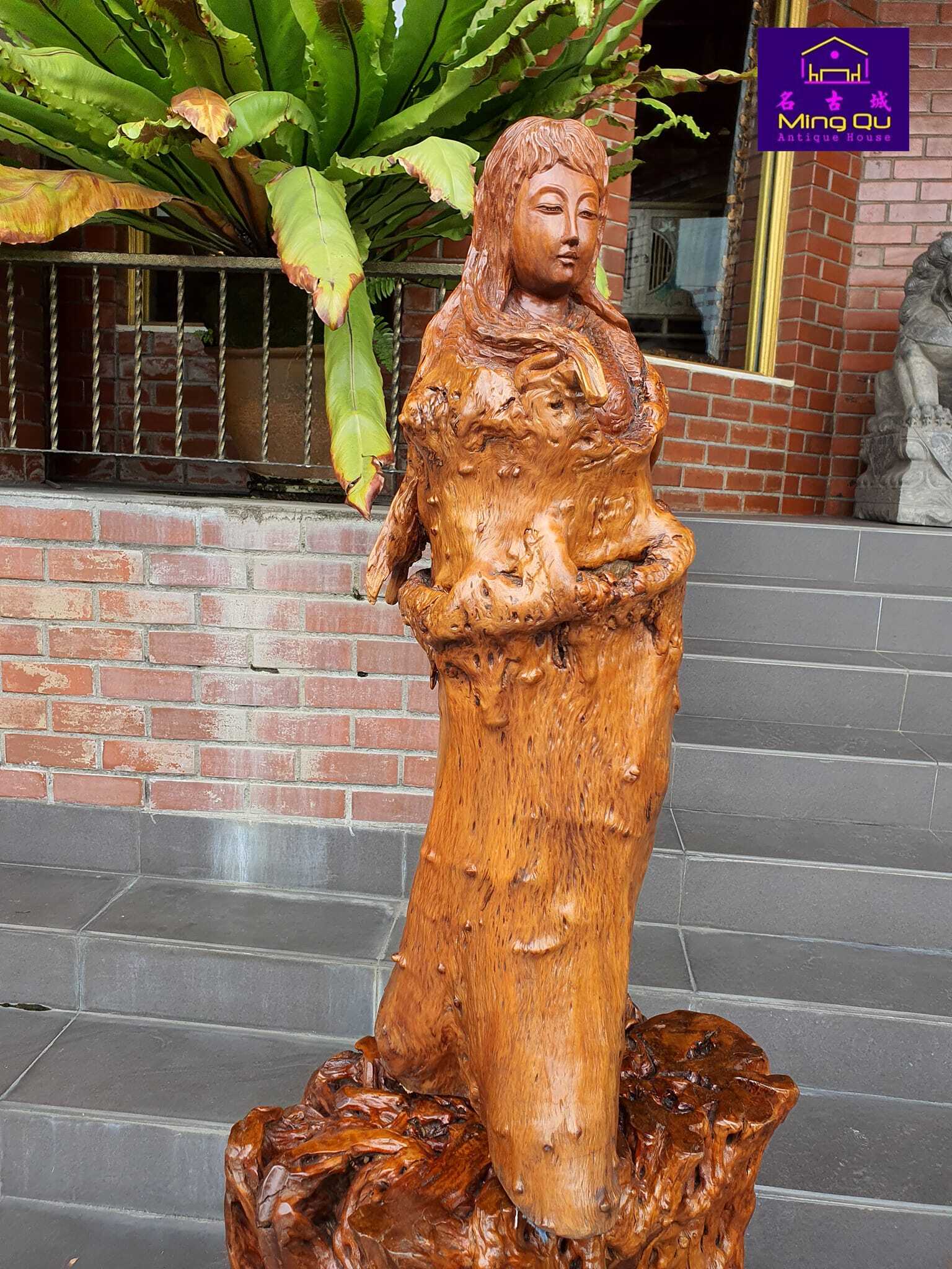 Long Ngan wood statue龙眼木雕刻(L27,D29,H86cm) – Ming Qu Antique