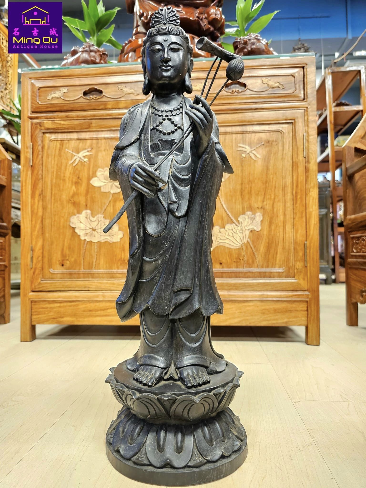 Black zitan wood kwan Yin statue 黑紫檀木观世音(L19,D18,H60cm