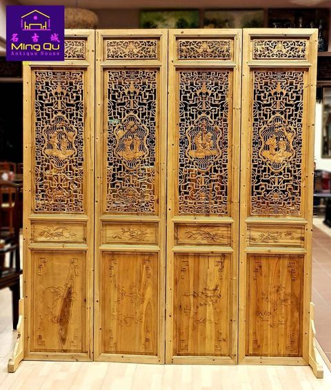 Camphor wood double side carving screen set of 4pcs – Ming Qu 