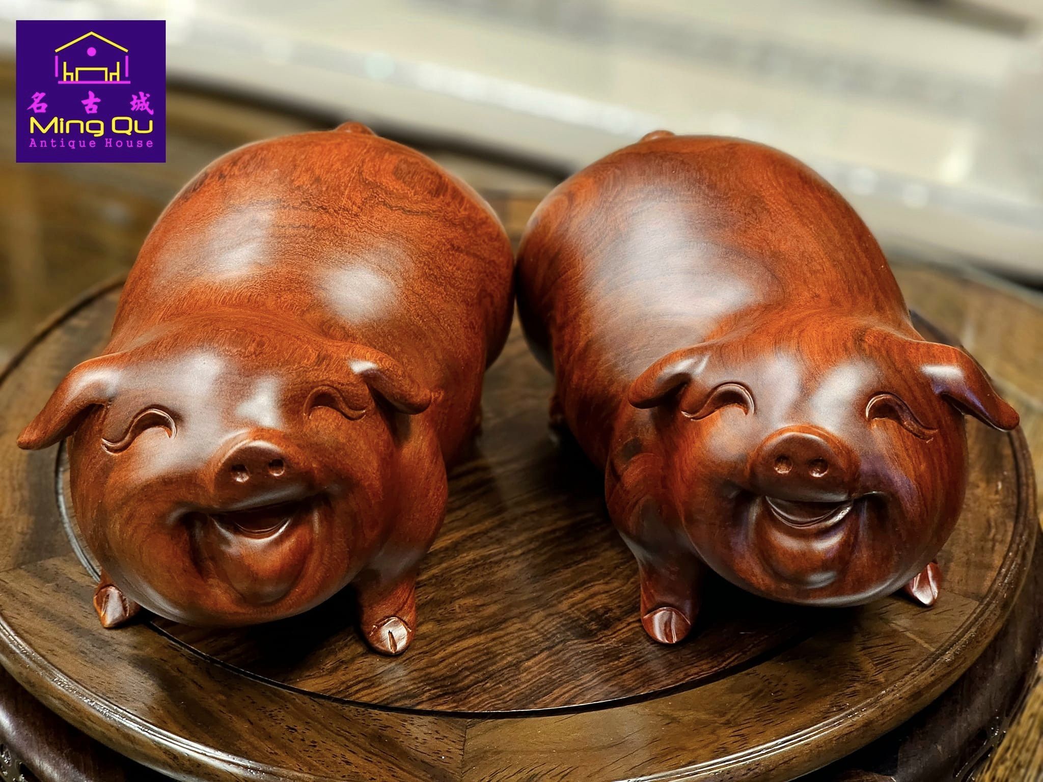 GT Huanghuali wood Pig ornaments 20cm (1pair) GT 黄花梨20cm