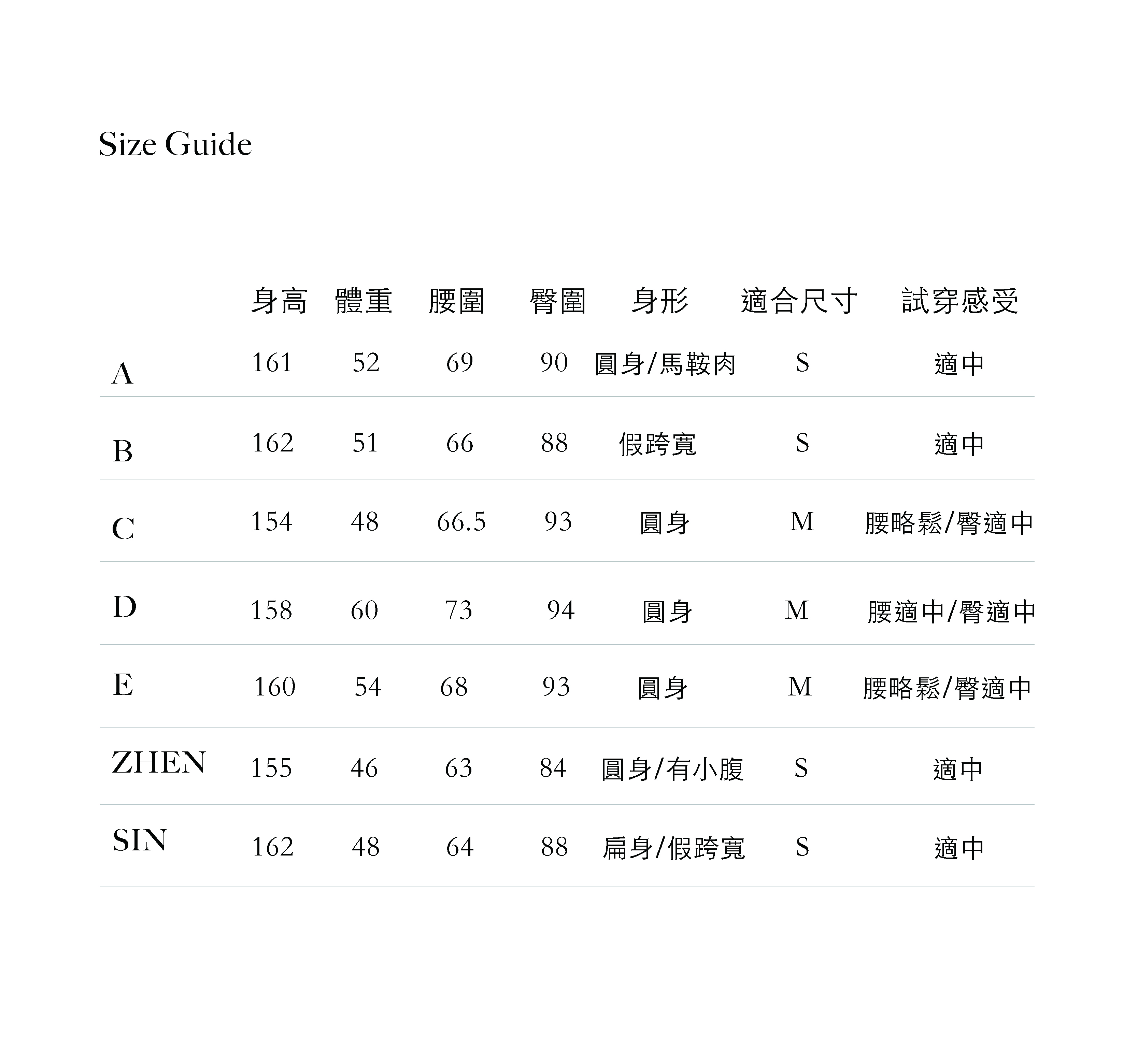 size guide_長褲