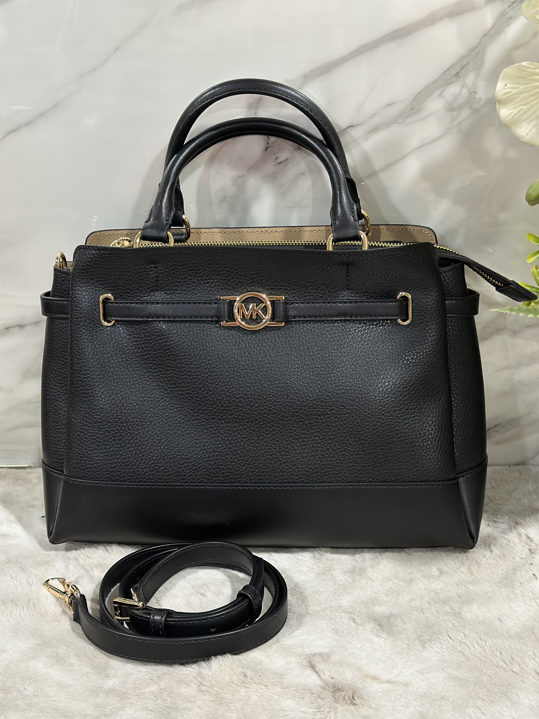 MICHAEL KORS REED LARGE CZ BELTED SATCHEL LEATHER – USA With Love