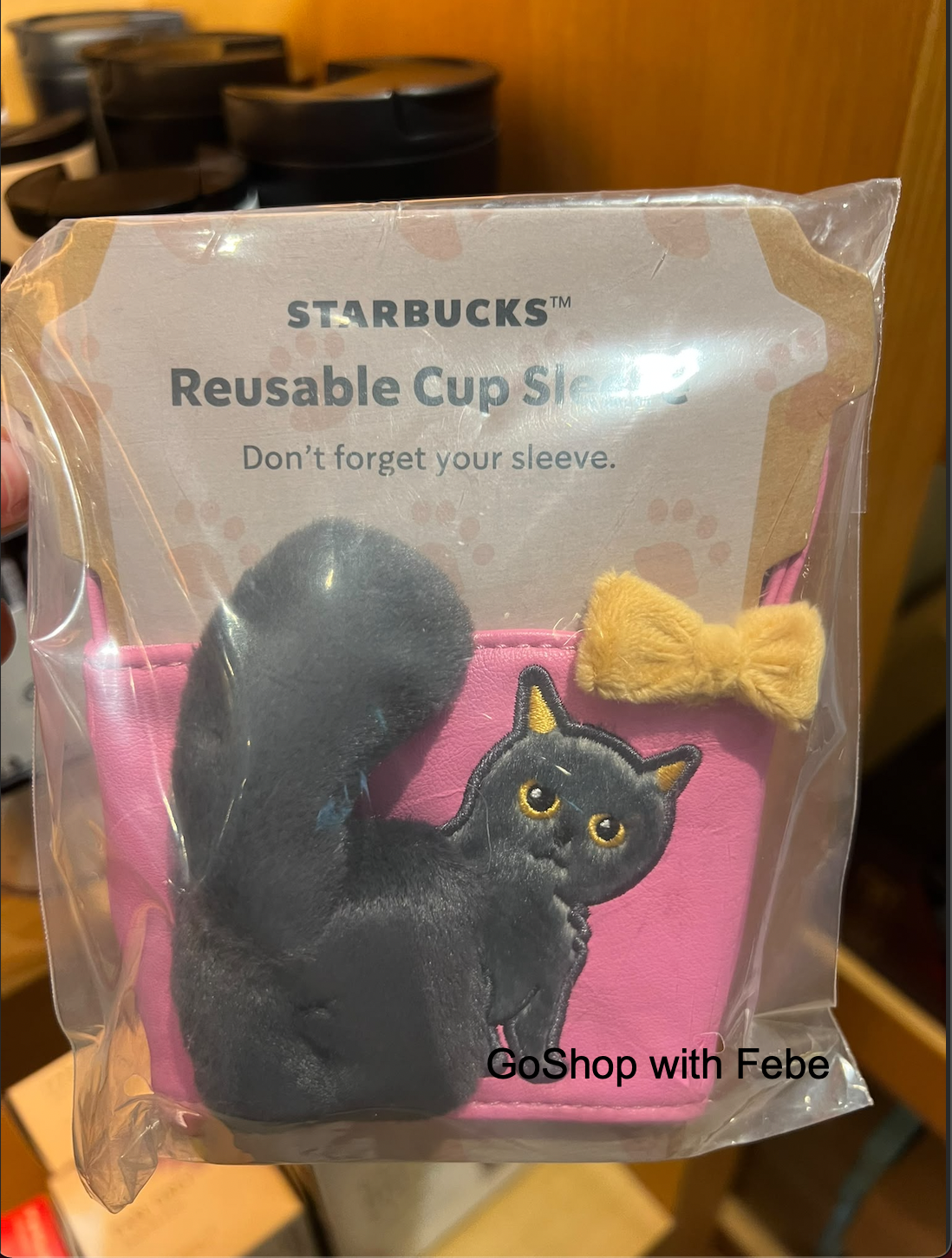 Official Starbucks reusable drink cup sleeve holder Black Cat