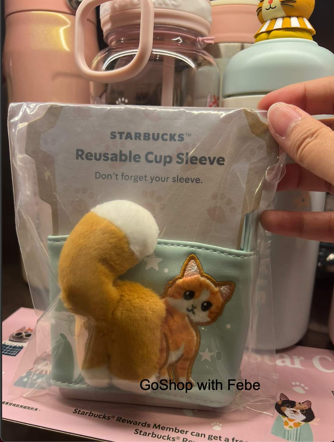 Official Starbucks reusable drink cup sleeve holder Yellow Cat