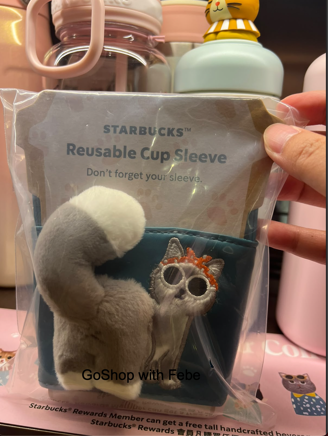 Official Starbucks reusable drink cup sleeve holder Grey Cat