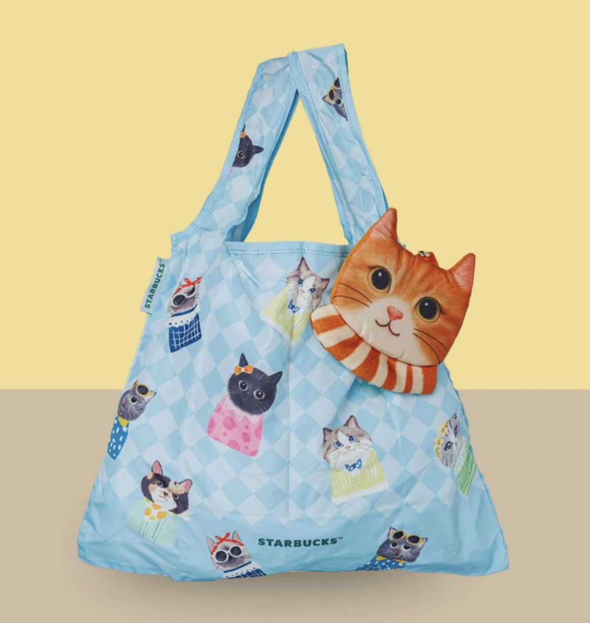 Official Hong Kong Starbucks Meow Star Little Brown Cat Reusable Eco Tote Bag GoShop with Febe