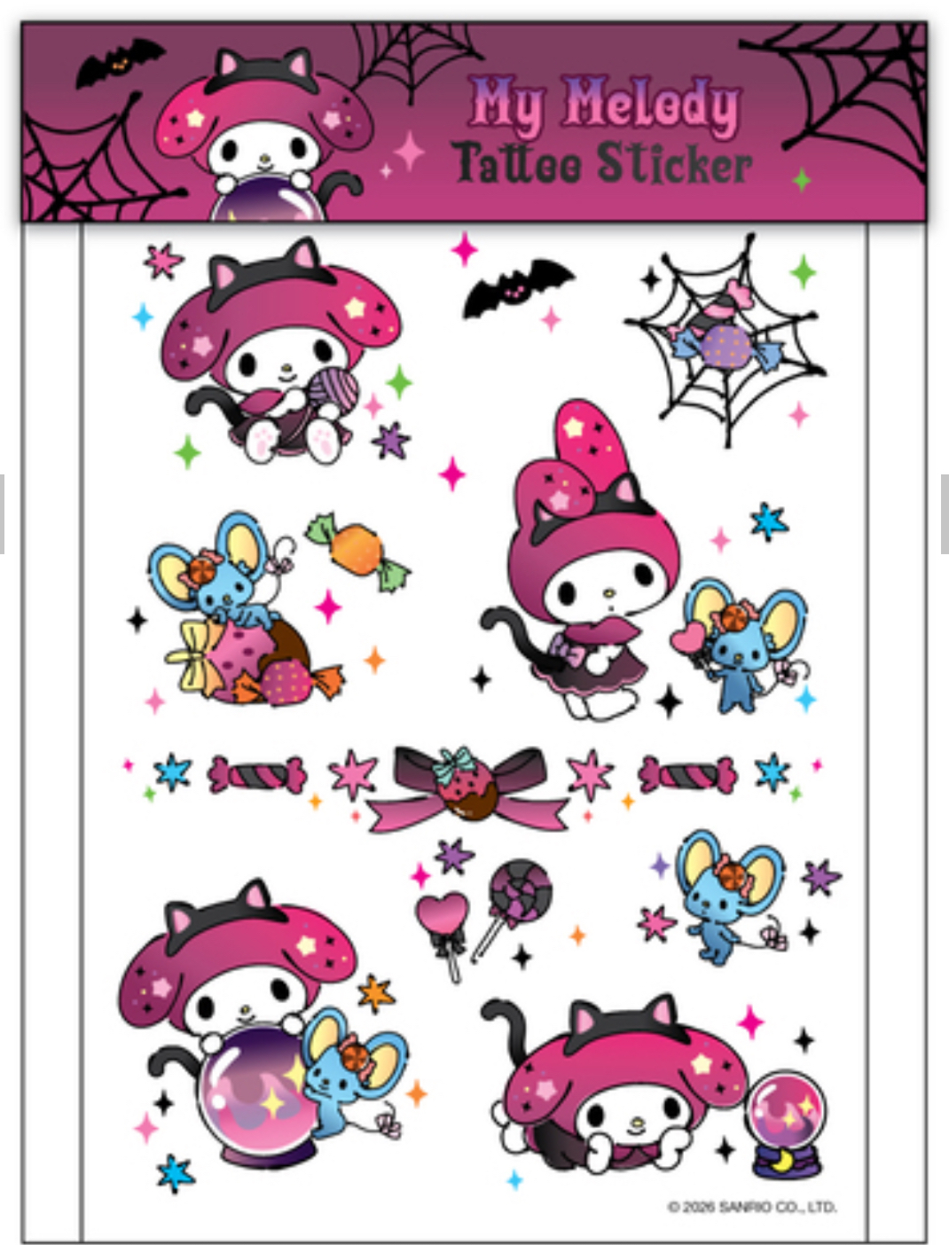 official-sanrio-hk-halloween-hello-kitty-kuromi-witch-tattoo-sticker