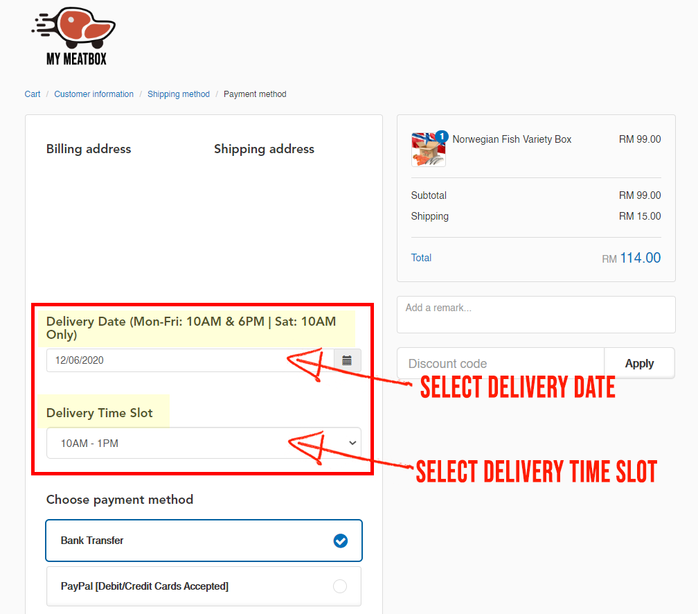 Example of how to set your preferred delivery date during checkout