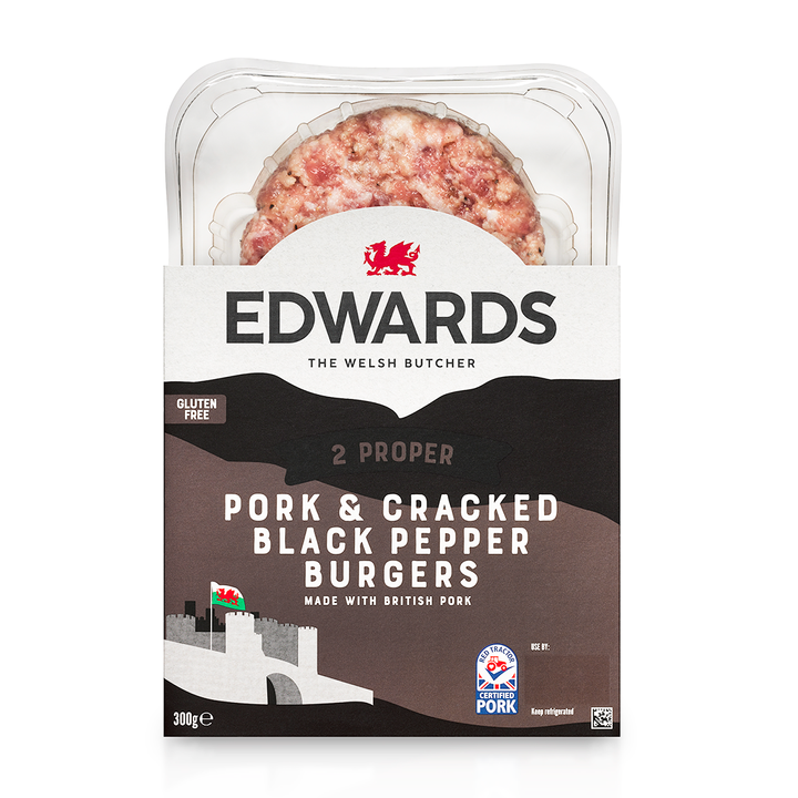 Edwards of Conwy Pork _ Cracked Black Pepper Burgers 300g