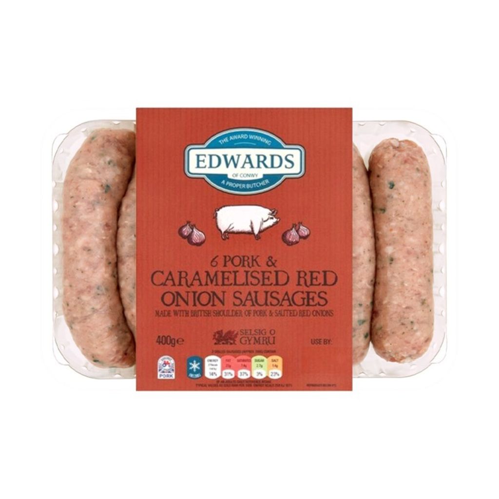 Edwards of Conwy 6 Caramelised Red Onion Sausages 400g