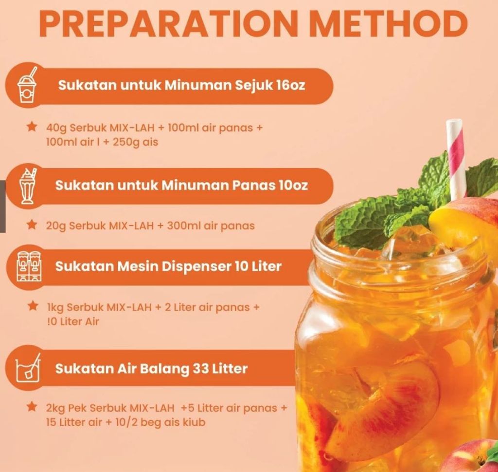 Mix-lah Ice Tea Premix Peach Tea 1