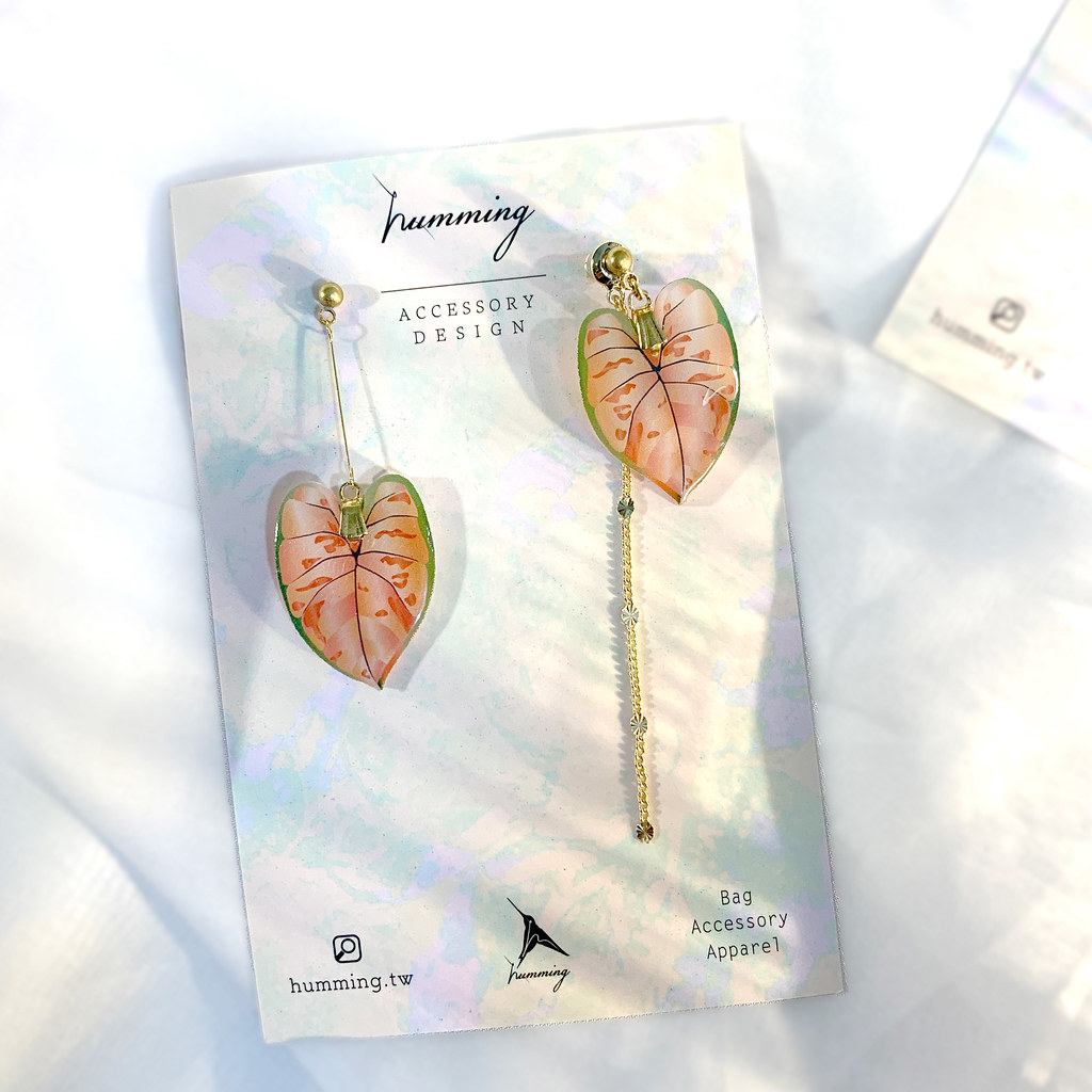 塑膠 耳環/耳夾 多色 - 耳環 彩葉芋 觀葉 植物 樹脂 水鑽 銀飾 耳夾  禮物 禮盒 母親節