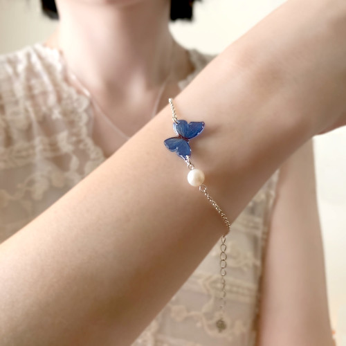 其他材質 其他 多色 - 大藍閃蝶 項鍊 戒指 手鍊 樹脂 組合 銀飾 禮盒 禮物 生日 蝴蝶