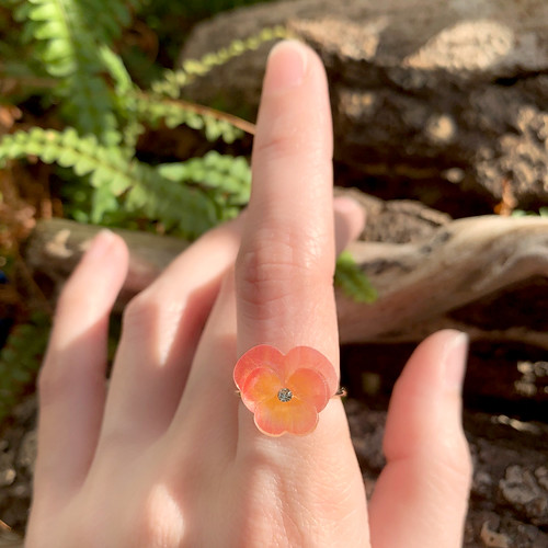 塑膠 戒指 多色 - 戒指 三色堇 樹脂 蝴蝶花 禮物 禮盒 手工 客製化