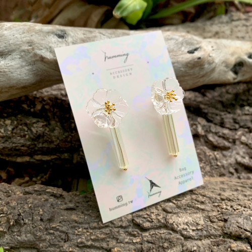 耳環 罌粟花 花 樹脂 銀飾 耳夾 琉璃 禮物 禮盒 手工 透明 夏天 - 耳環/耳夾 - 繡線 多色